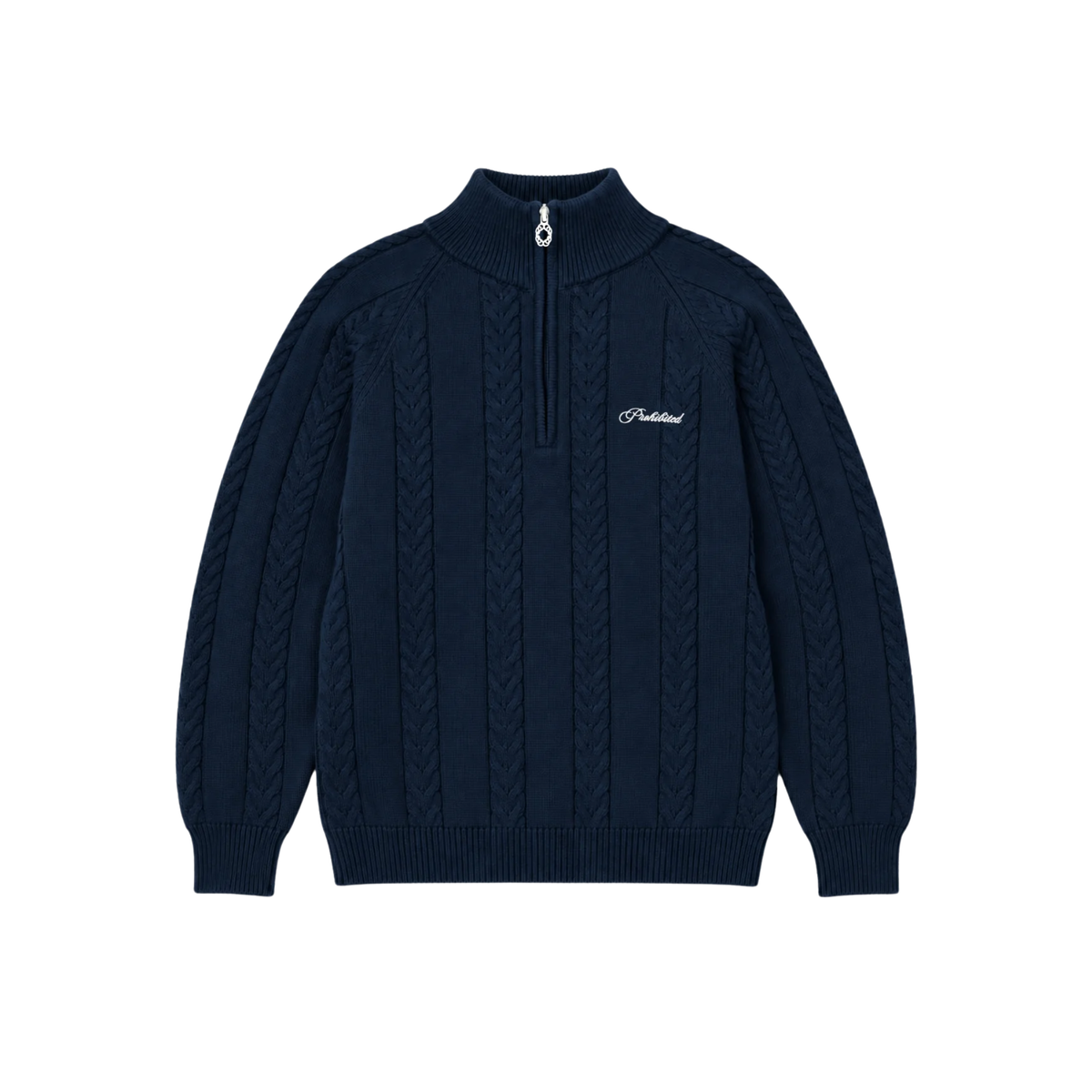 Pull - Cable Knit Quarter Zip Navy- Prohibited