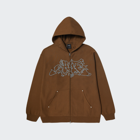 HUF SWEAT OUTLINES HEAVY WEIGHT HOOD ZIP BROWN