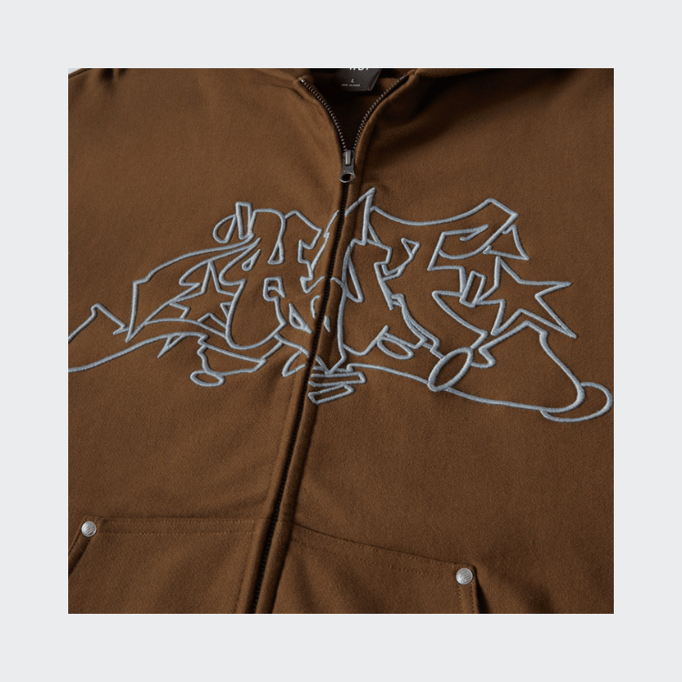 HUF SWEAT OUTLINES HEAVY WEIGHT HOOD ZIP BROWN