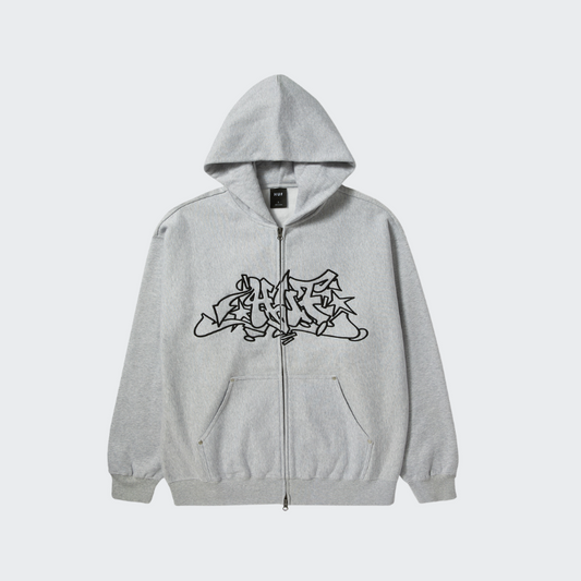 HUF SWEAT OUTLINES HEAVY WEIGHT HOOD ZIP HEATHER GREY